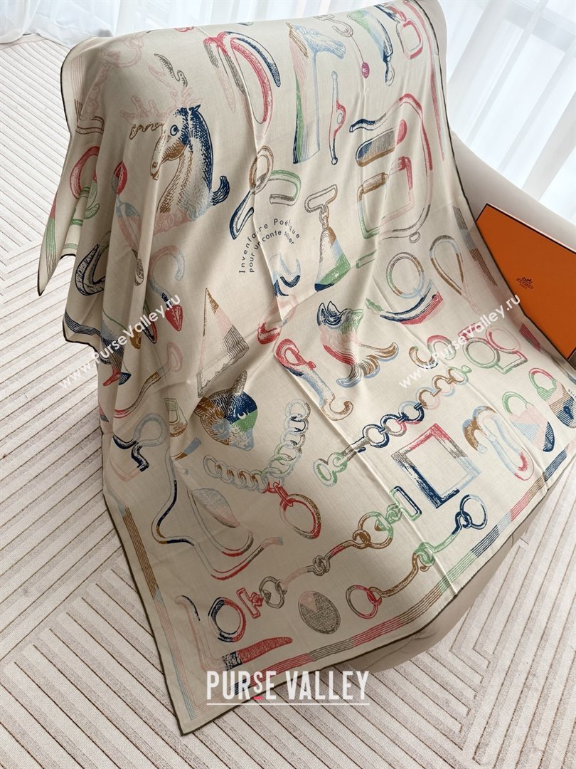 Hermes Inventaire Poetique Pour un Conte Sellier Shawl 140 Scarf 140 H1515 White/Green 2026 Top (WTZ-26010615)