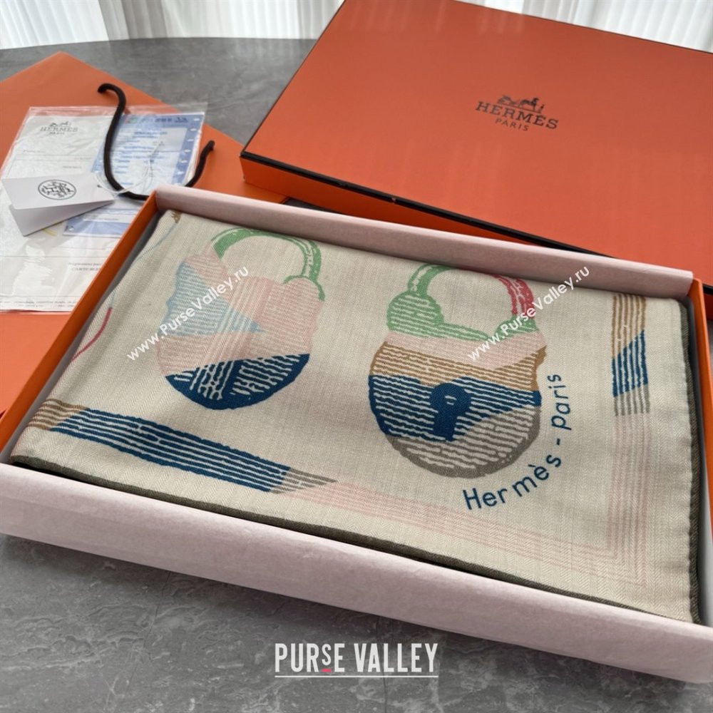 Hermes Inventaire Poetique Pour un Conte Sellier Shawl 140 Scarf 140 H1515 White/Green 2026 Top (WTZ-26010615)