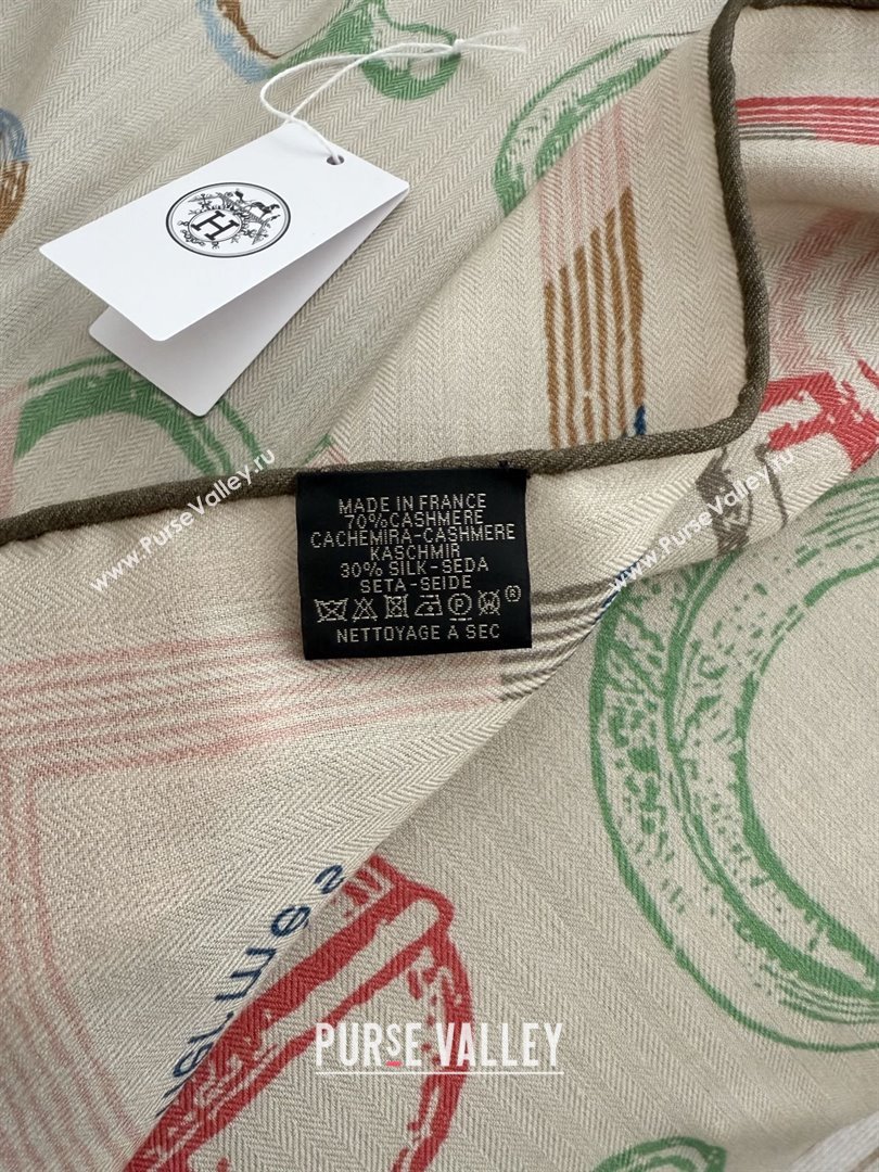 Hermes Inventaire Poetique Pour un Conte Sellier Shawl 140 Scarf 140 H1515 White/Green 2026 Top (WTZ-26010615)