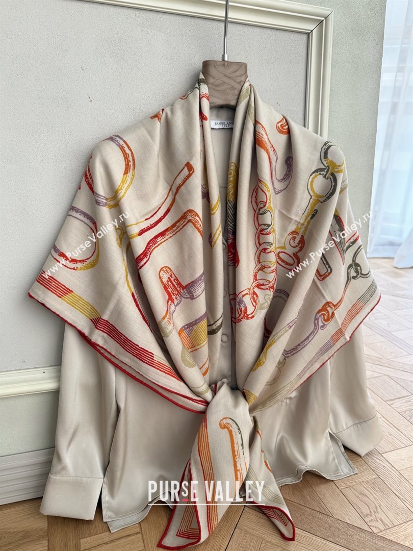 Hermes Inventaire Poetique Pour un Conte Sellier Shawl 140 Scarf 140 H1516 Beige/Yellow/Orange 2026 Top (WTZ-26010616)