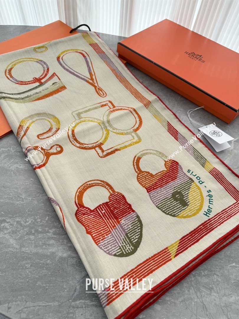 Hermes Inventaire Poetique Pour un Conte Sellier Shawl 140 Scarf 140 H1516 Beige/Yellow/Orange 2026 Top (WTZ-26010616)