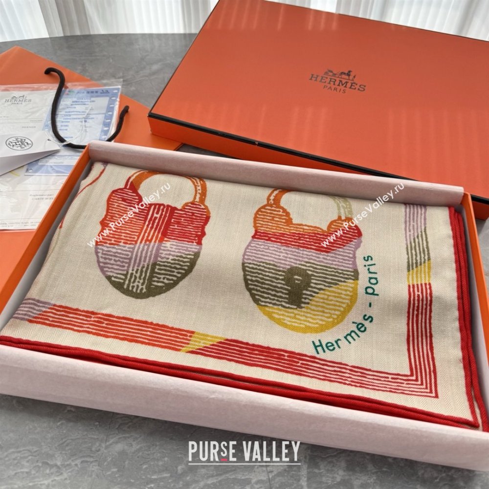 Hermes Inventaire Poetique Pour un Conte Sellier Shawl 140 Scarf 140 H1516 Beige/Yellow/Orange 2026 Top (WTZ-26010616)
