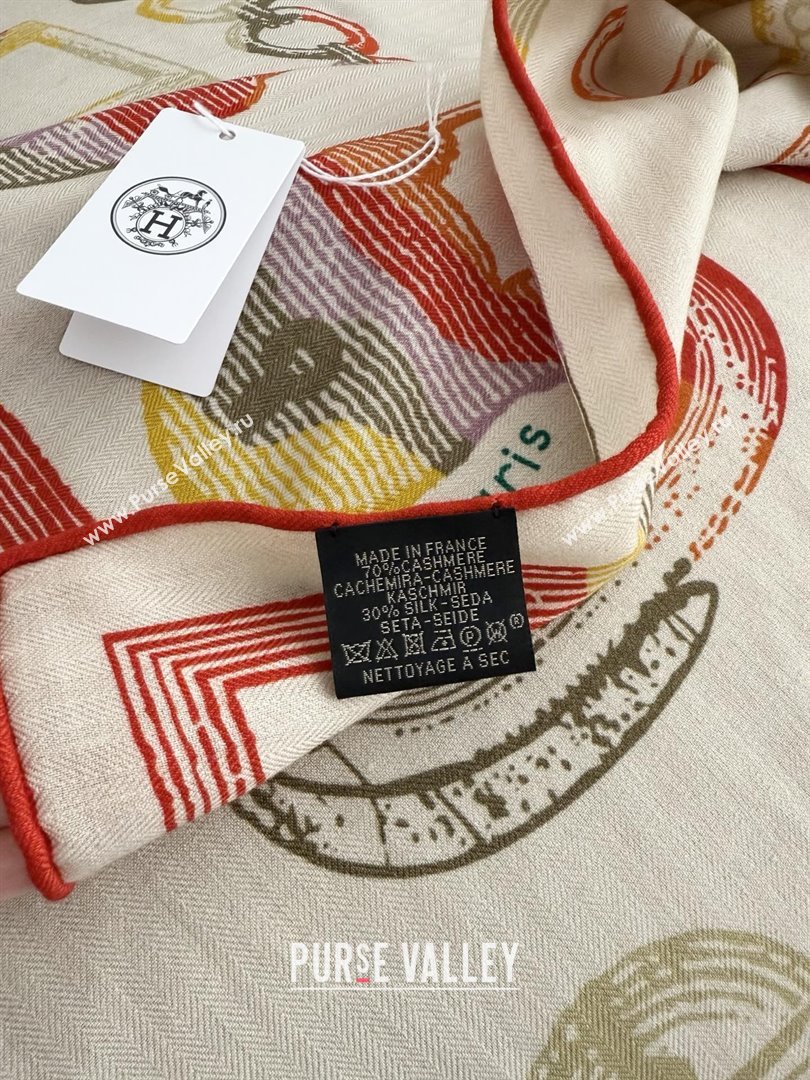 Hermes Inventaire Poetique Pour un Conte Sellier Shawl 140 Scarf 140 H1516 Beige/Yellow/Orange 2026 Top (WTZ-26010616)