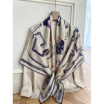 Hermes Inventaire Poetique Pour un Conte Sellier Shawl 140 Scarf 140 H1517 Beige/Blue 2026 Top (WTZ-26010617)