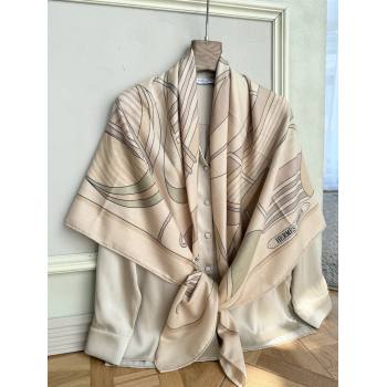 Hermes Cashmere Silk Thalassa Shawl Scarf 140 H1505 Beige 2026 Top (WTZ-26010505)
