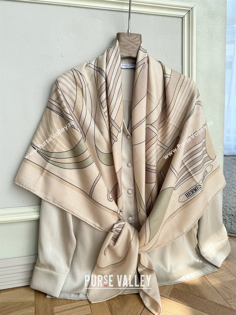Hermes Cashmere Silk Thalassa Shawl Scarf 140 H1505 Beige 2026 Top (WTZ-26010505)