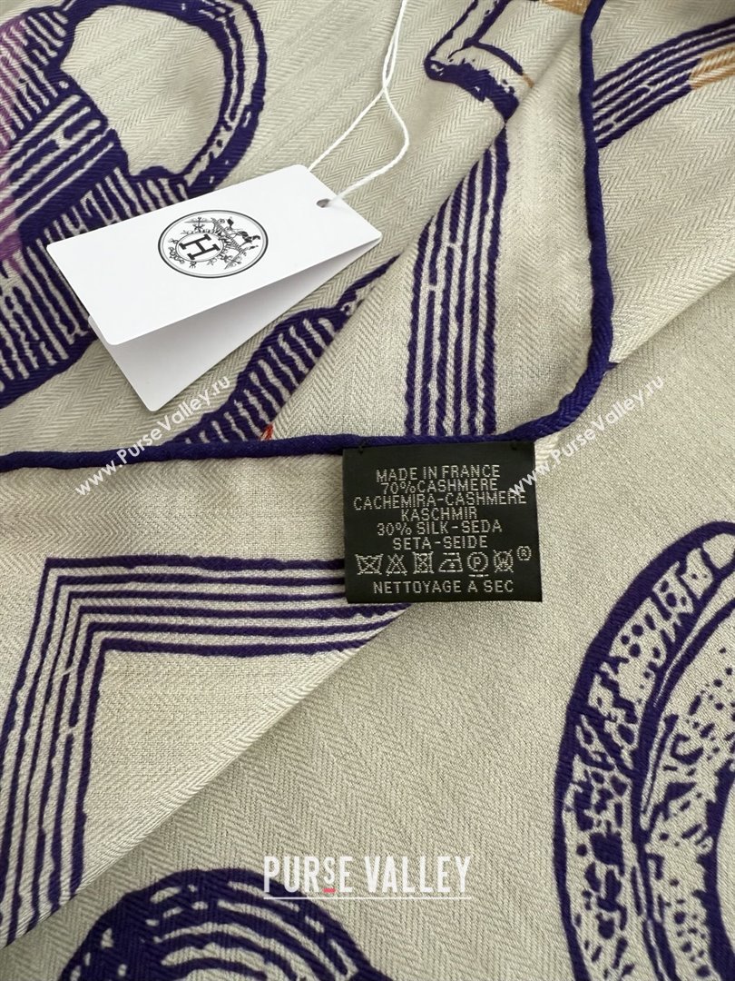 Hermes Inventaire Poetique Pour un Conte Sellier Shawl 140 Scarf 140 H1517 Beige/Blue 2026 Top (WTZ-26010617)