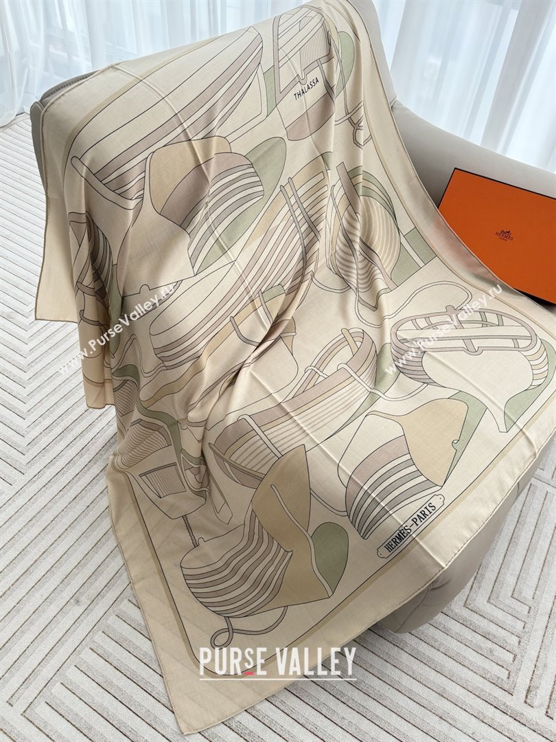 Hermes Cashmere Silk Thalassa Shawl Scarf 140 H1505 Beige 2026 Top (WTZ-26010505)