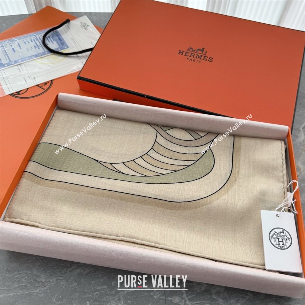 Hermes Cashmere Silk Thalassa Shawl Scarf 140 H1505 Beige 2026 Top (WTZ-26010505)