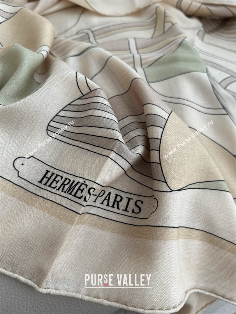 Hermes Cashmere Silk Thalassa Shawl Scarf 140 H1505 Beige 2026 Top (WTZ-26010505)