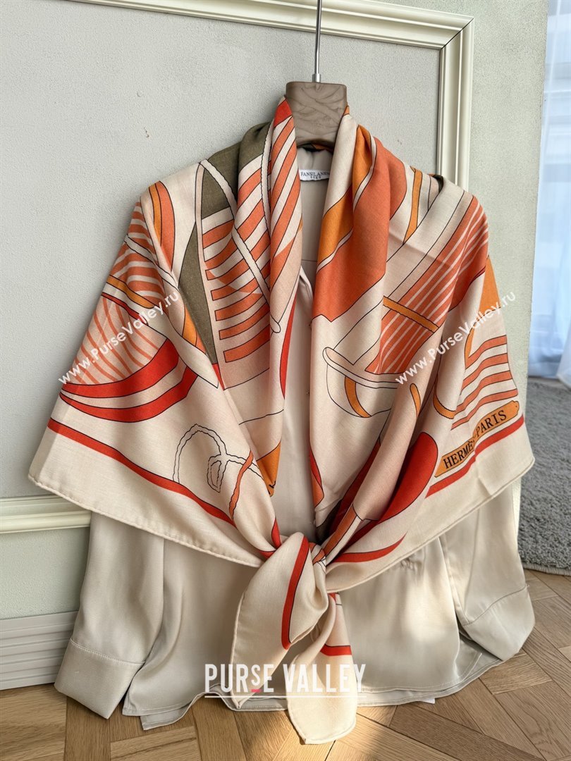 Hermes Cashmere Silk Thalassa Shawl Scarf 140 H1504 Orange 2026 Top (WTZ-26010504)