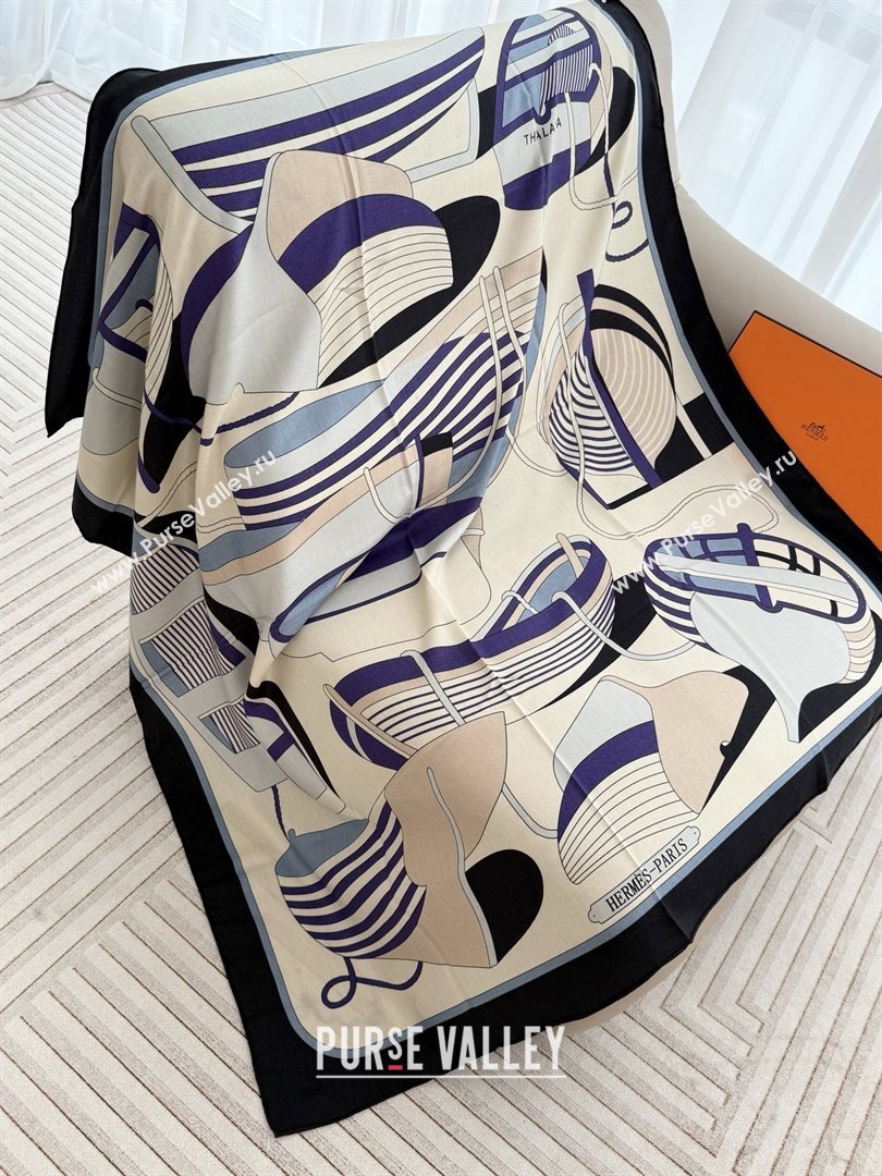 Hermes Cashmere Silk Thalassa Shawl Scarf 140 H1507 Blue 2026 Top (WTZ-26010507)