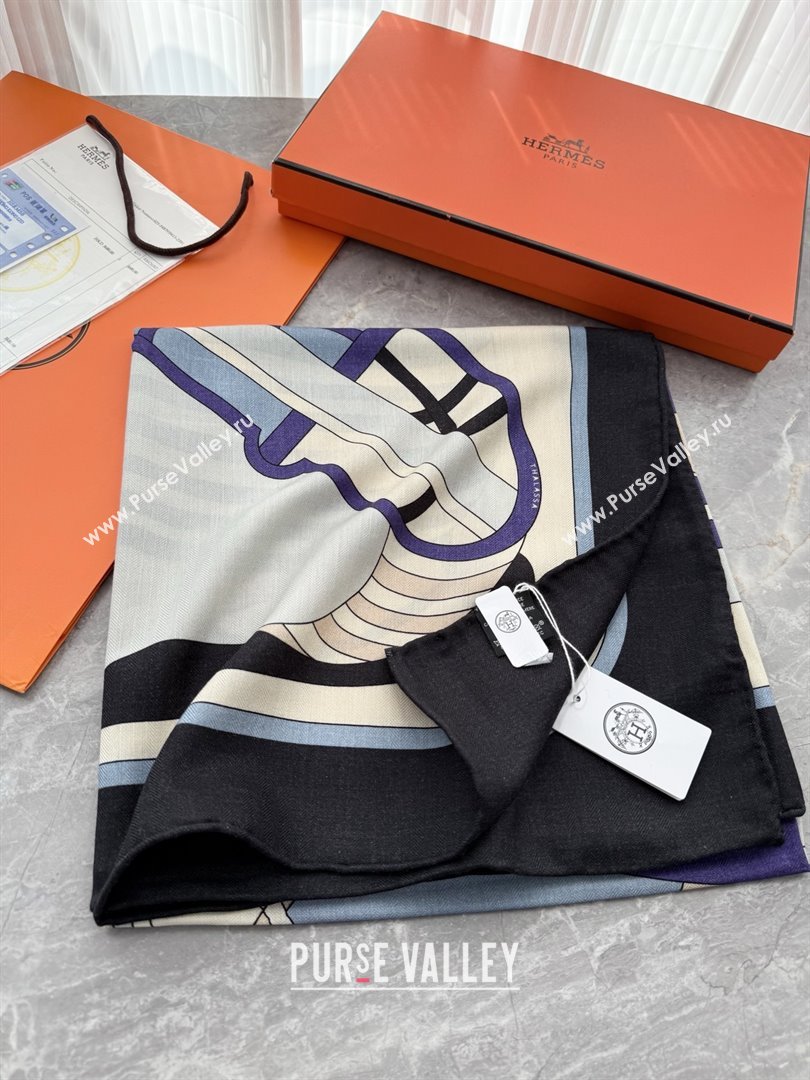 Hermes Cashmere Silk Thalassa Shawl Scarf 140 H1507 Blue 2026 Top (WTZ-26010507)