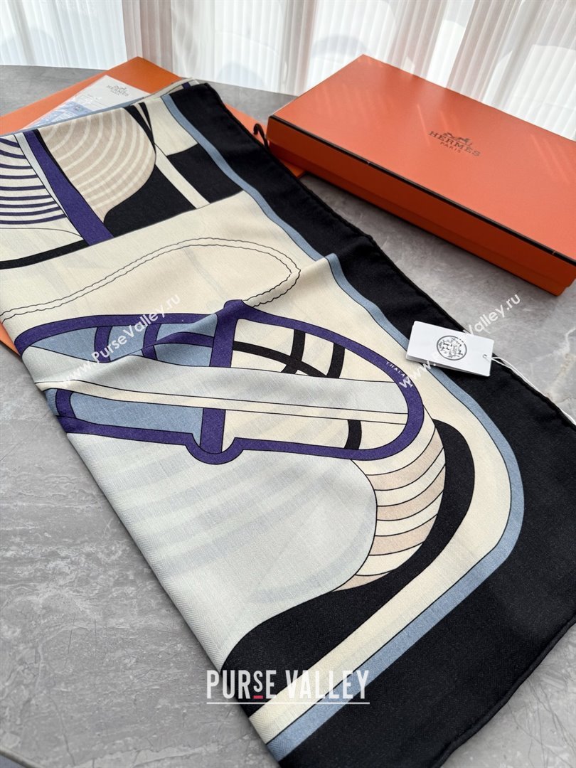 Hermes Cashmere Silk Thalassa Shawl Scarf 140 H1507 Blue 2026 Top (WTZ-26010507)