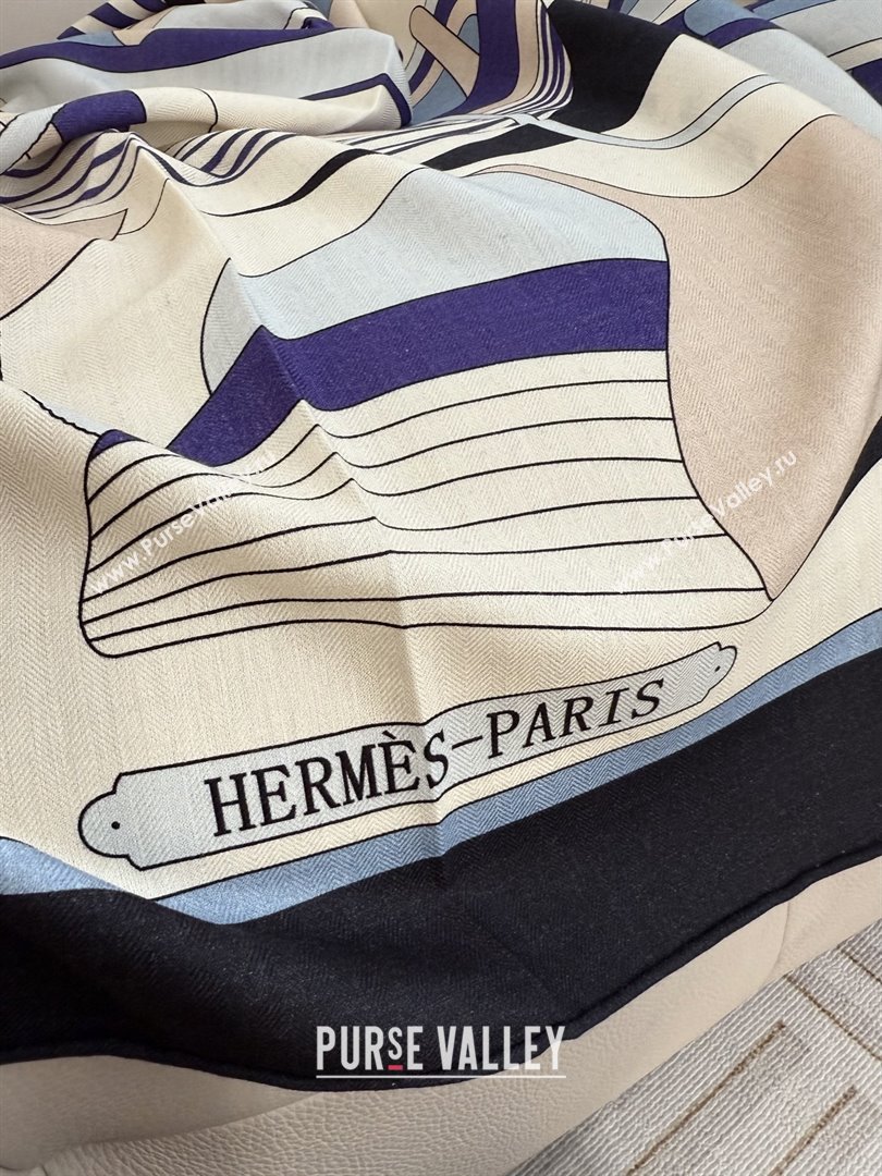 Hermes Cashmere Silk Thalassa Shawl Scarf 140 H1507 Blue 2026 Top (WTZ-26010507)