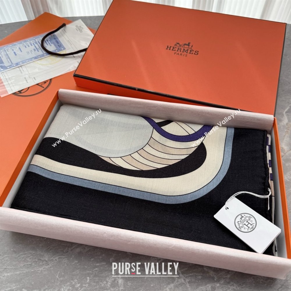 Hermes Cashmere Silk Thalassa Shawl Scarf 140 H1507 Blue 2026 Top (WTZ-26010507)