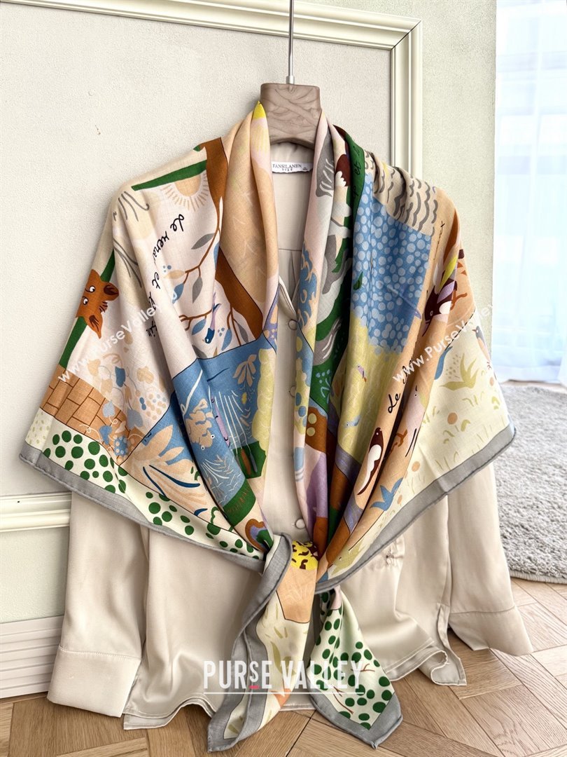 Hermes Cashmere Silk Le Livre dEsope Shawl Scarf 140 H1508 Green 2026 Top (WTZ-26010508)