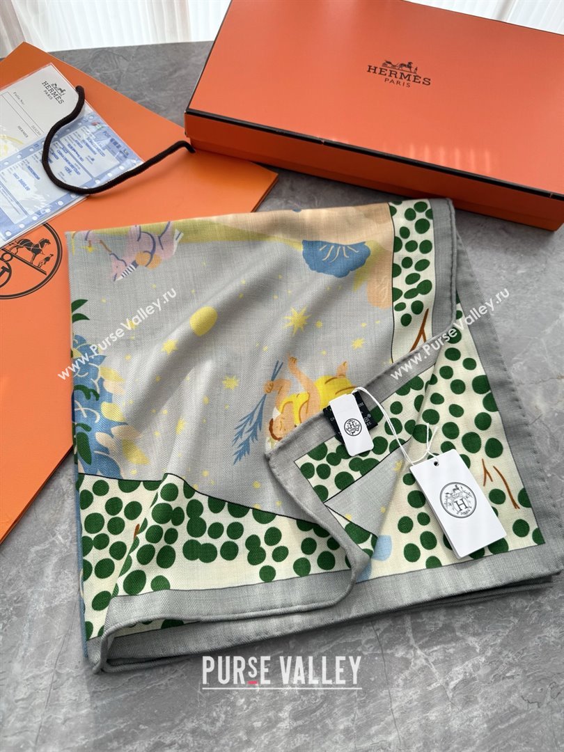 Hermes Cashmere Silk Le Livre dEsope Shawl Scarf 140 H1508 Green 2026 Top (WTZ-26010508)