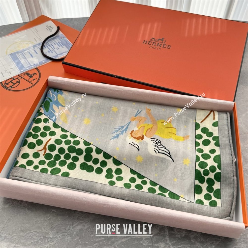 Hermes Cashmere Silk Le Livre dEsope Shawl Scarf 140 H1508 Green 2026 Top (WTZ-26010508)