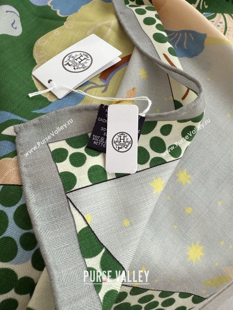 Hermes Cashmere Silk Le Livre dEsope Shawl Scarf 140 H1508 Green 2026 Top (WTZ-26010508)