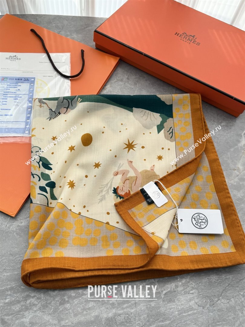 Hermes Cashmere Silk Le Livre dEsope Shawl Scarf 140 H1509 Orange 2026 Top (WTZ-26010609)
