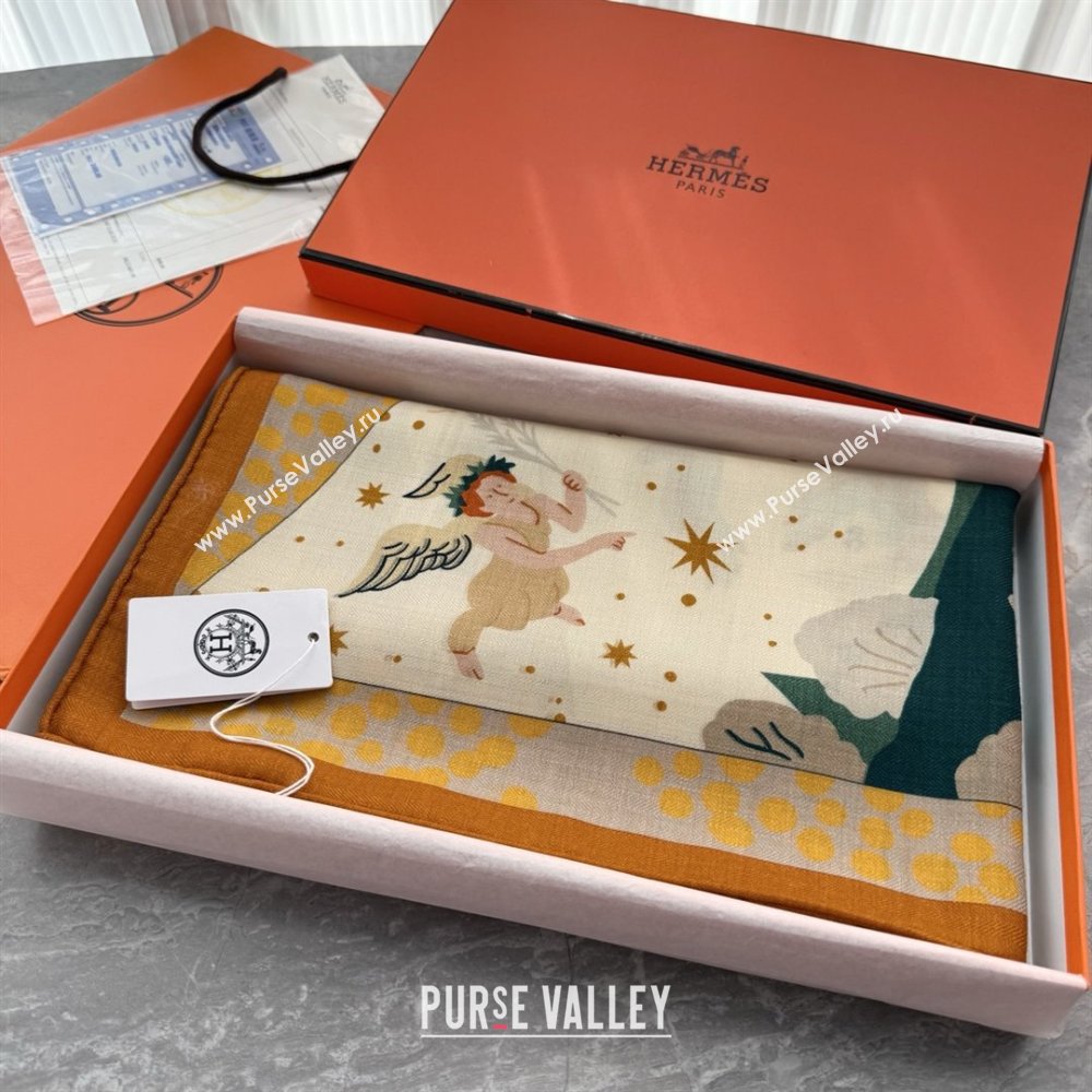 Hermes Cashmere Silk Le Livre dEsope Shawl Scarf 140 H1509 Orange 2026 Top (WTZ-26010609)