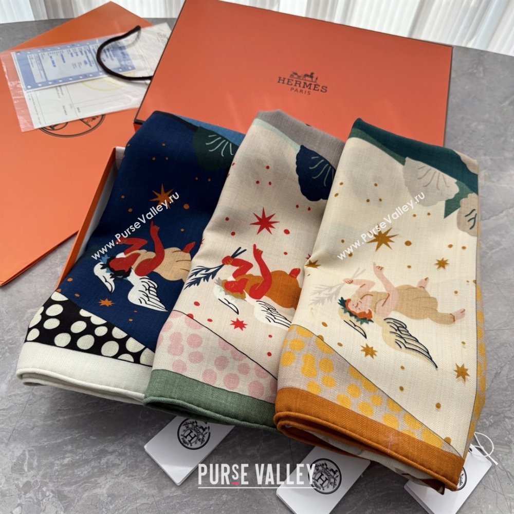 Hermes Cashmere Silk Le Livre dEsope Shawl Scarf 140 H1509 Orange 2026 Top (WTZ-26010609)