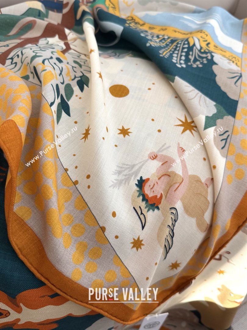 Hermes Cashmere Silk Le Livre dEsope Shawl Scarf 140 H1509 Orange 2026 Top (WTZ-26010609)