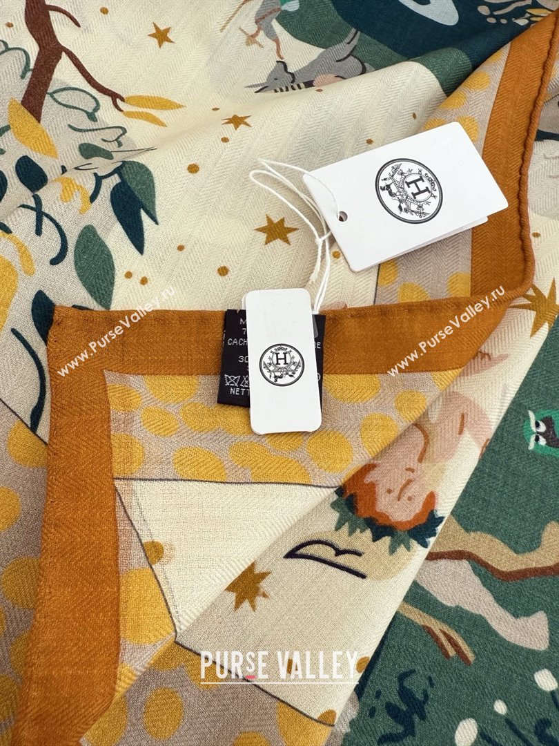 Hermes Cashmere Silk Le Livre dEsope Shawl Scarf 140 H1509 Orange 2026 Top (WTZ-26010609)