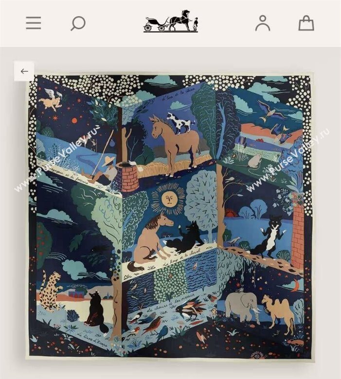 Hermes Cashmere Silk Le Livre dEsope Shawl Scarf 140 H1510 Blue 2026 Top (WTZ-26010610)