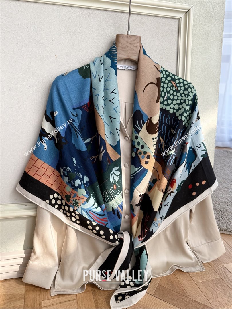 Hermes Cashmere Silk Le Livre dEsope Shawl Scarf 140 H1510 Blue 2026 Top (WTZ-26010610)