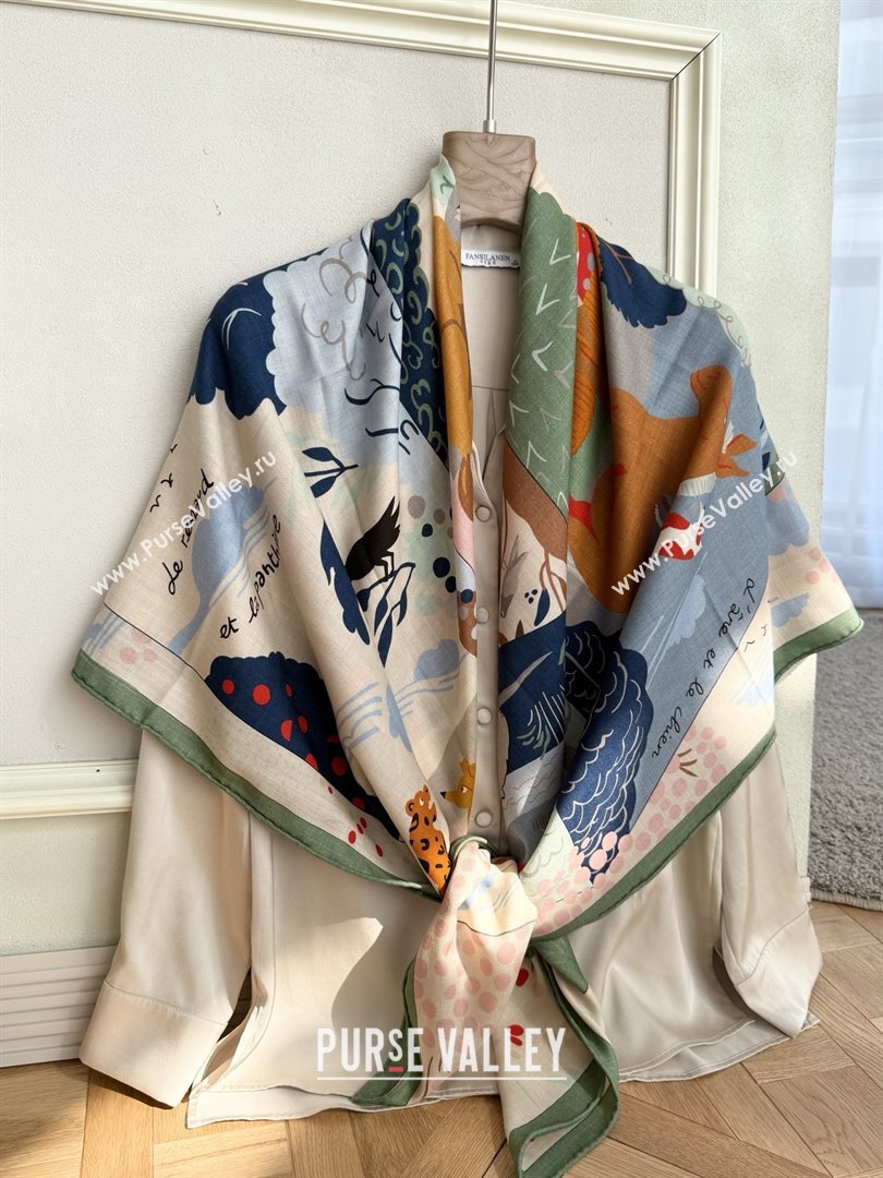 Hermes Cashmere Silk Le Livre dEsope Shawl Scarf 140 H1511 Green 2026 Top (WTZ-26010611)