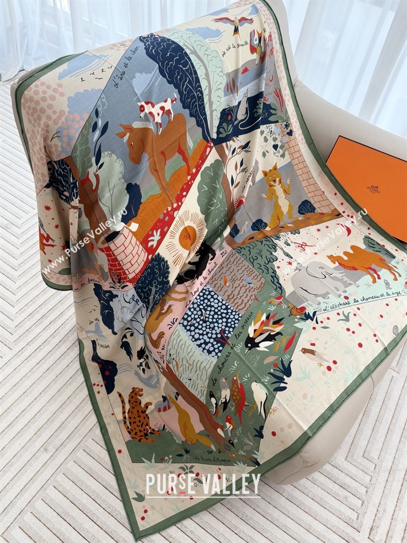 Hermes Cashmere Silk Le Livre dEsope Shawl Scarf 140 H1511 Green 2026 Top (WTZ-26010611)