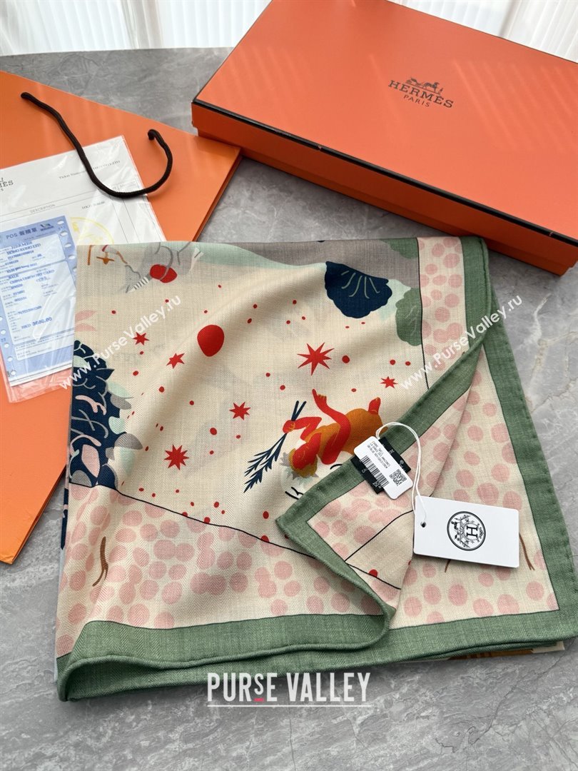Hermes Cashmere Silk Le Livre dEsope Shawl Scarf 140 H1511 Green 2026 Top (WTZ-26010611)