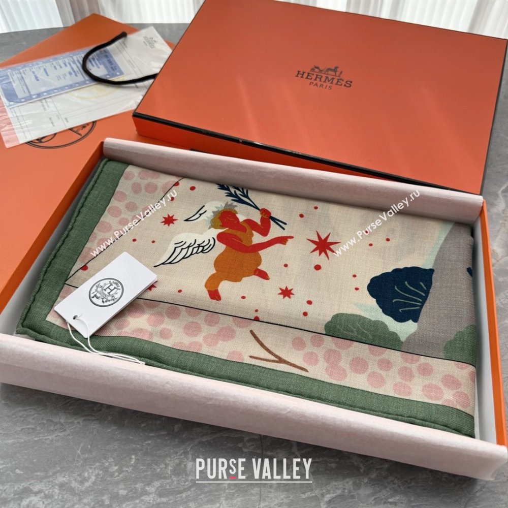 Hermes Cashmere Silk Le Livre dEsope Shawl Scarf 140 H1511 Green 2026 Top (WTZ-26010611)