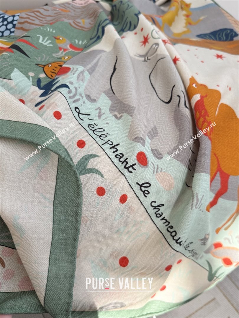 Hermes Cashmere Silk Le Livre dEsope Shawl Scarf 140 H1511 Green 2026 Top (WTZ-26010611)