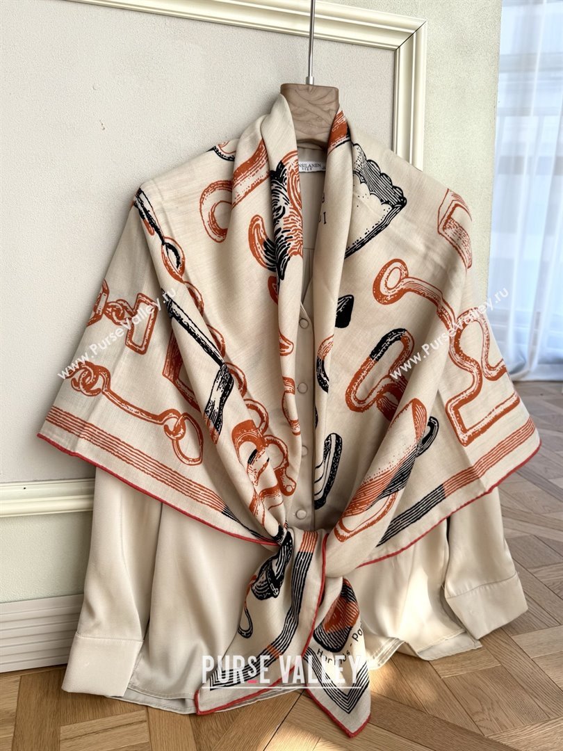 Hermes Inventaire Poetique Pour un Conte Sellier Shawl 140 Scarf 140 H1512 Beige/Orange 2026 Top (WTZ-26010612)
