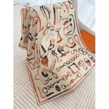Hermes Inventaire Poetique Pour un Conte Sellier Shawl 140 Scarf 140 H1512 Beige/Orange 2026 Top (WTZ-26010612)