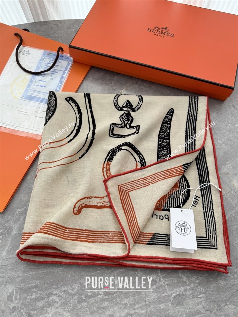 Hermes Inventaire Poetique Pour un Conte Sellier Shawl 140 Scarf 140 H1512 Beige/Orange 2026 Top (WTZ-26010612)