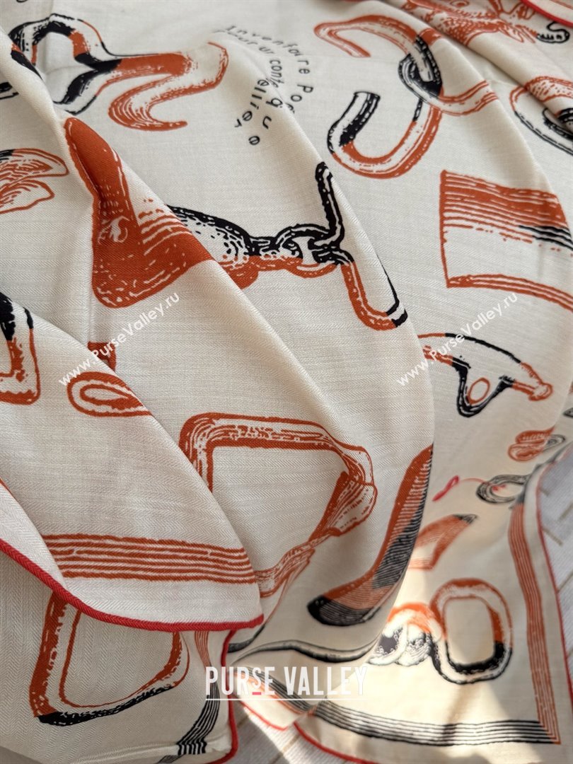 Hermes Inventaire Poetique Pour un Conte Sellier Shawl 140 Scarf 140 H1512 Beige/Orange 2026 Top (WTZ-26010612)