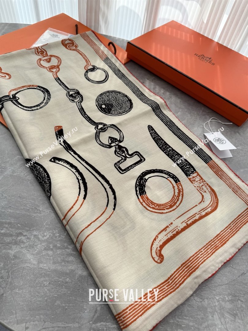 Hermes Inventaire Poetique Pour un Conte Sellier Shawl 140 Scarf 140 H1512 Beige/Orange 2026 Top (WTZ-26010612)
