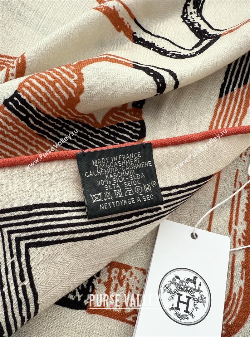 Hermes Inventaire Poetique Pour un Conte Sellier Shawl 140 Scarf 140 H1512 Beige/Orange 2026 Top (WTZ-26010612)