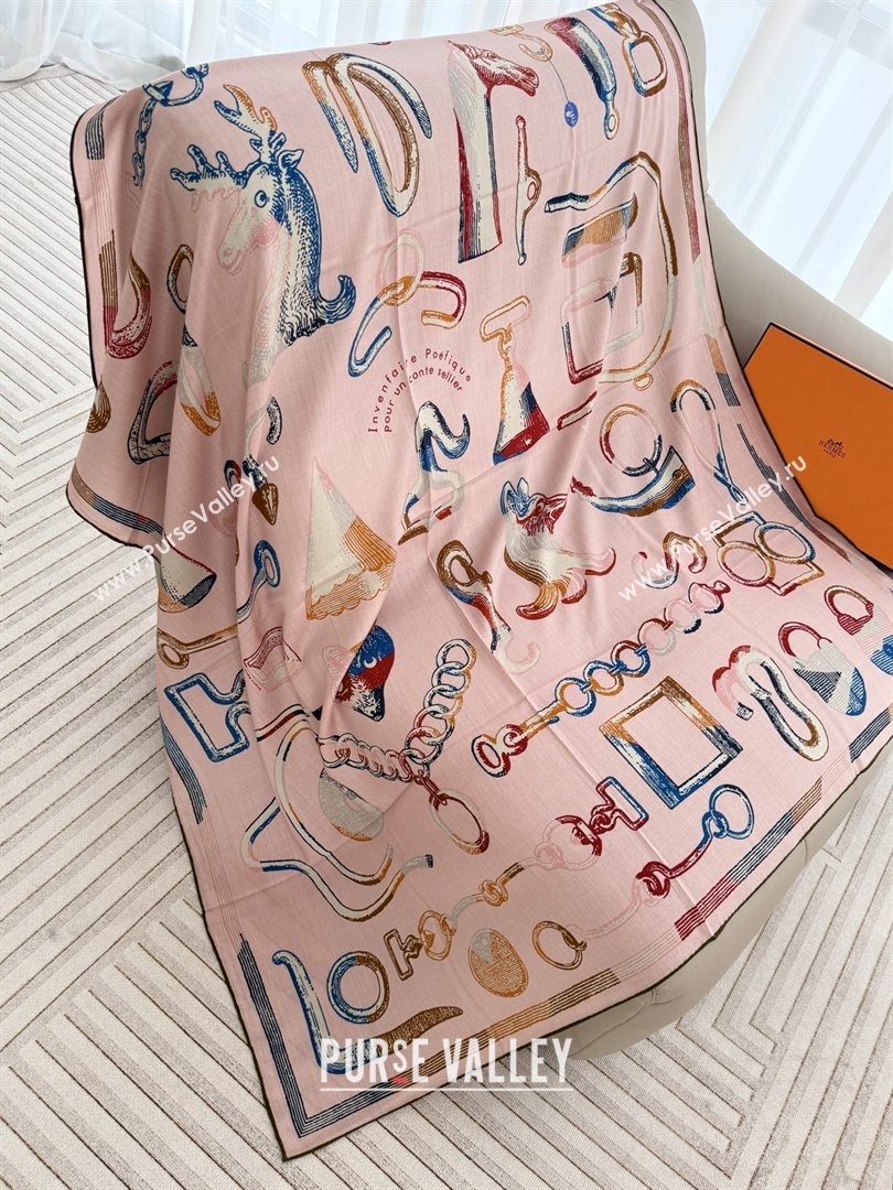 Hermes Inventaire Poetique Pour un Conte Sellier Shawl 140 Scarf 140 H1513 Pink 2026 Top (WTZ-26010613)