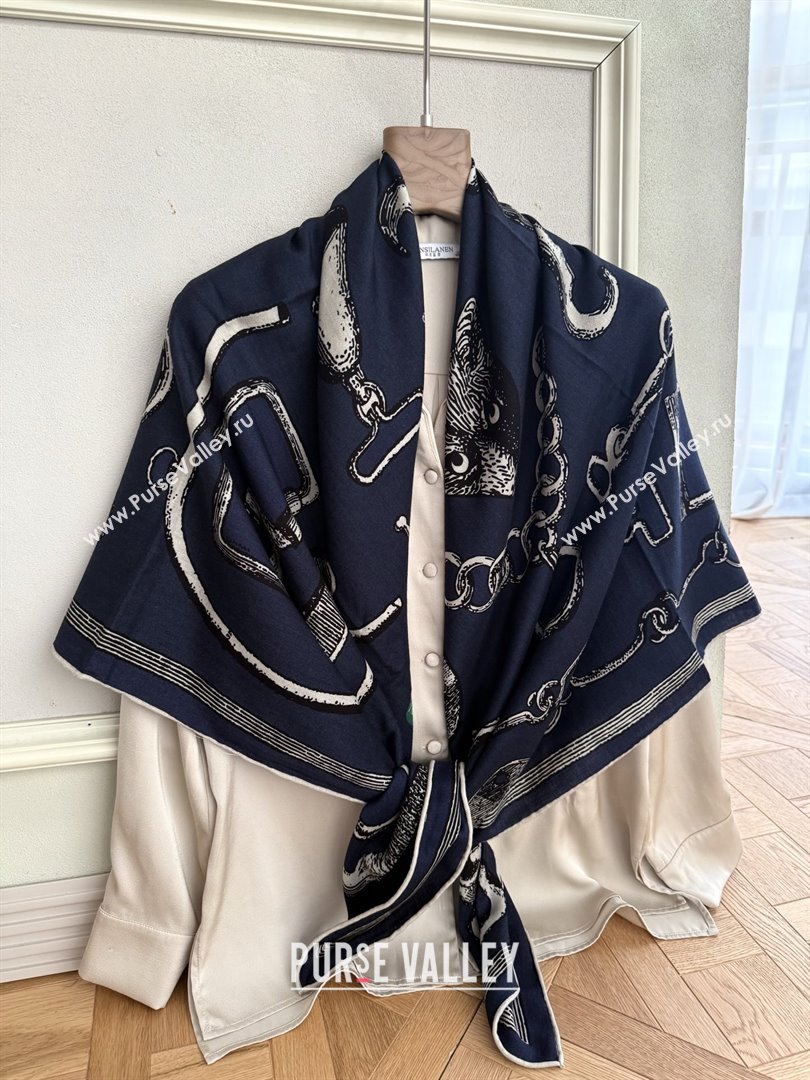 Hermes Inventaire Poetique Pour un Conte Sellier Shawl 140 Scarf 140 H1514 Blue/Black/White 2026 Top (WTZ-26010614)