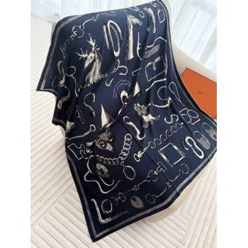 Hermes Inventaire Poetique Pour un Conte Sellier Shawl 140 Scarf 140 H1514 Blue/Black/White 2026 Top (WTZ-26010614)