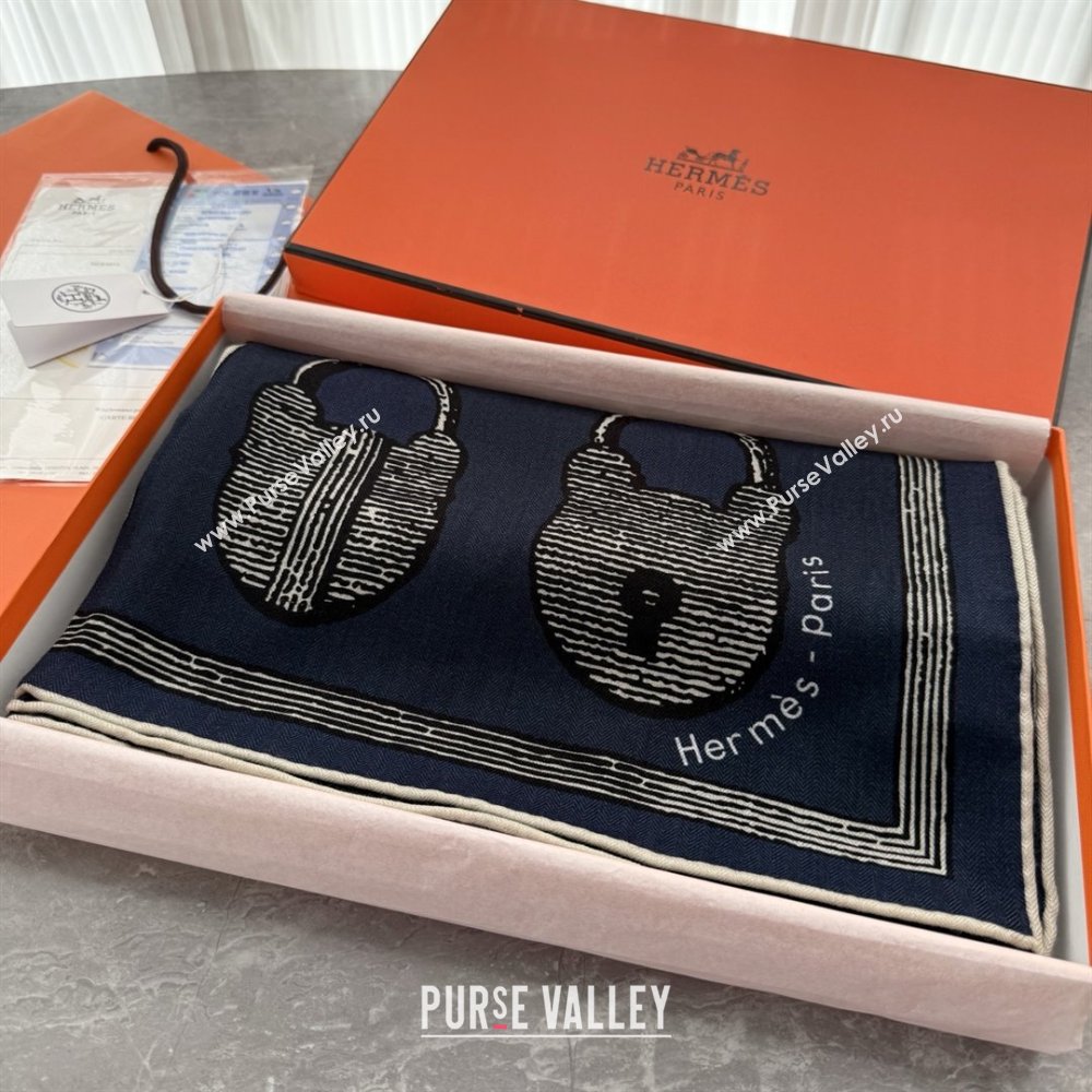 Hermes Inventaire Poetique Pour un Conte Sellier Shawl 140 Scarf 140 H1514 Blue/Black/White 2026 Top (WTZ-26010614)