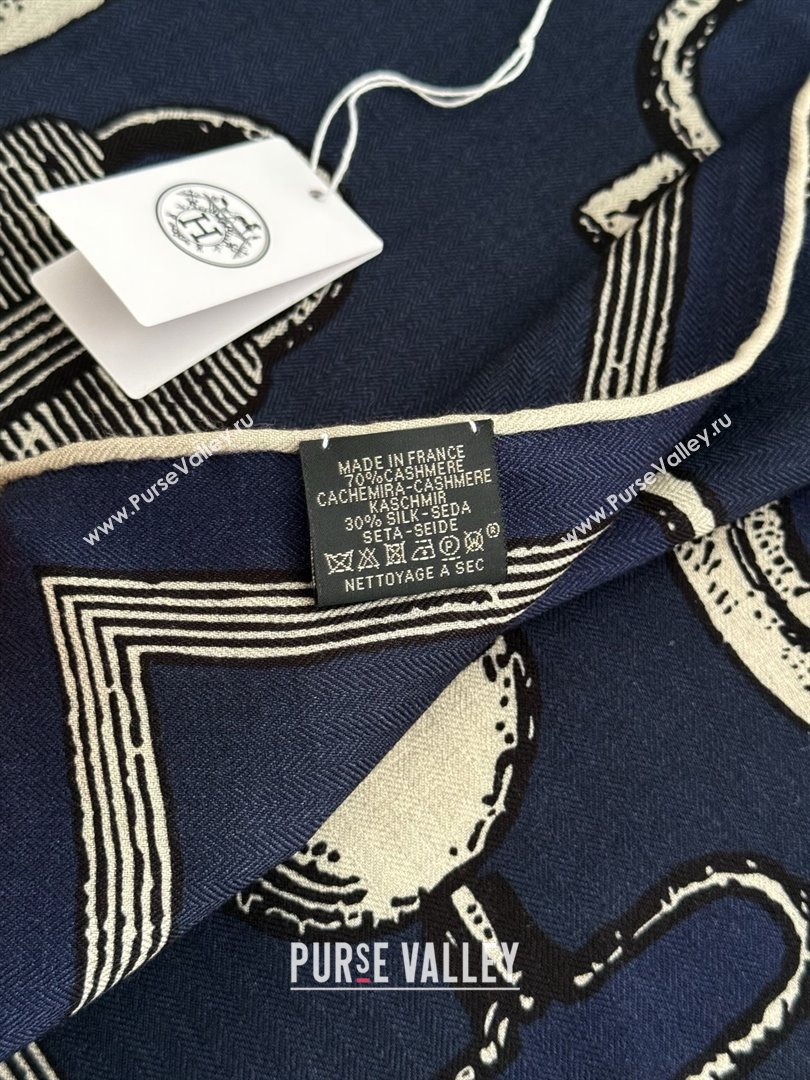 Hermes Inventaire Poetique Pour un Conte Sellier Shawl 140 Scarf 140 H1514 Blue/Black/White 2026 Top (WTZ-26010614)