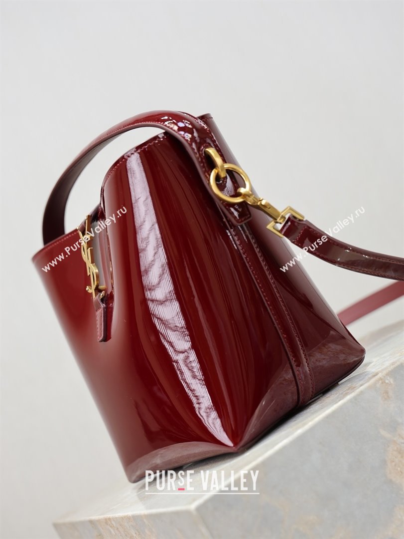 Saint Laurent Le 37 Small Bucket bag in Patent Leather 749036 Burgundy 2026 (YY-26010719)