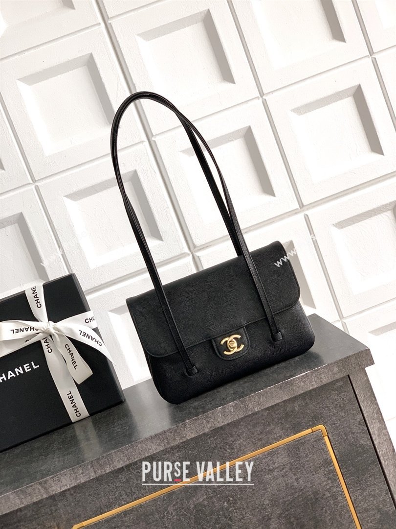 Chanel Small Flap Bag in Black Grained Shiny Calfskin AS6130 Spring-Summer 2026 Pre-collection (JY-26021201)