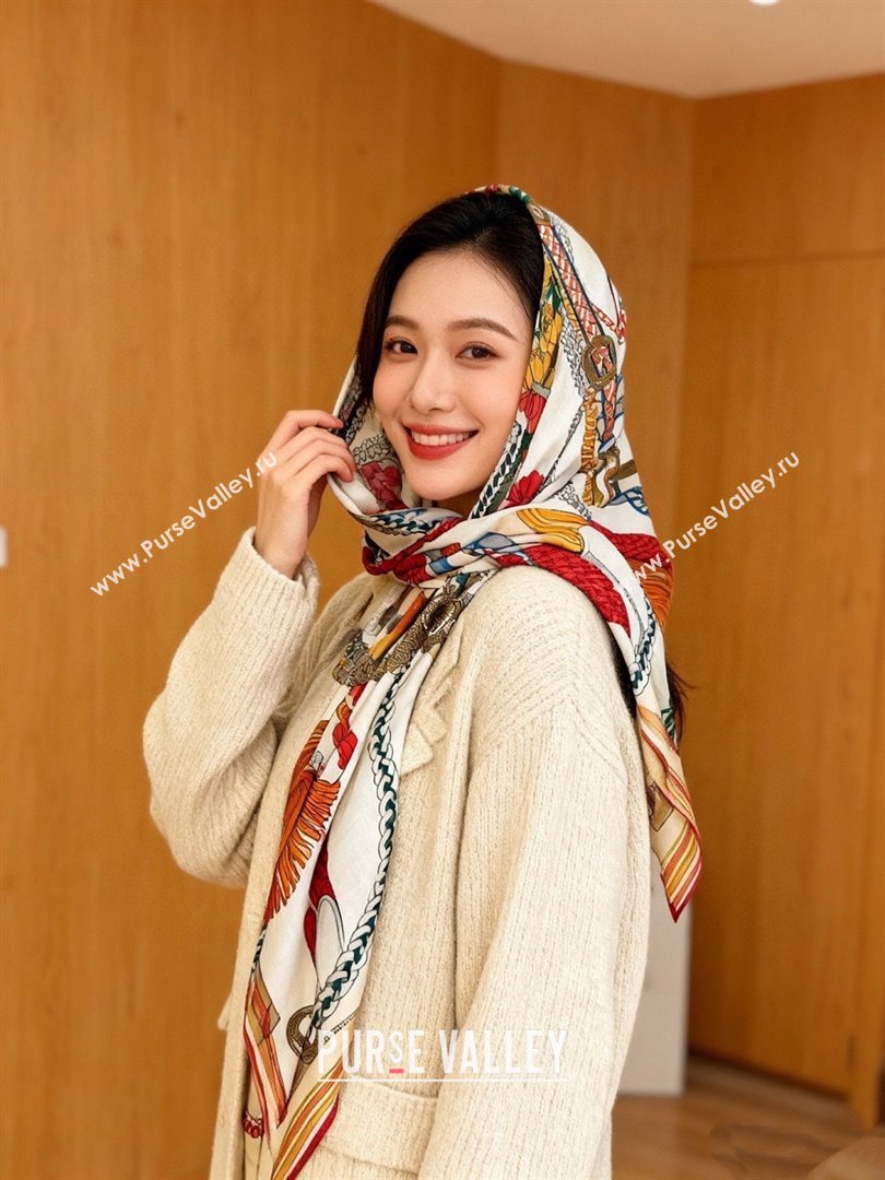 Hermes Cashmere Silk Shawl Scarf H11204 Beige/Orange 2026 (A-26011204)